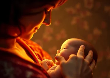 Mother In Golden Hour With Baby